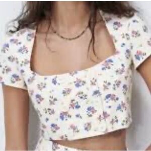 Zara Floral Cream Crop Top